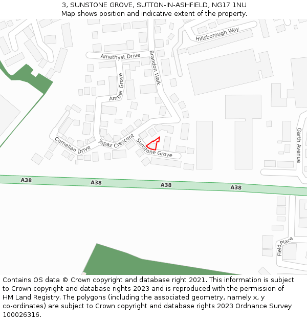 3, SUNSTONE GROVE, SUTTON-IN-ASHFIELD, NG17 1NU: Location map and indicative extent of plot
