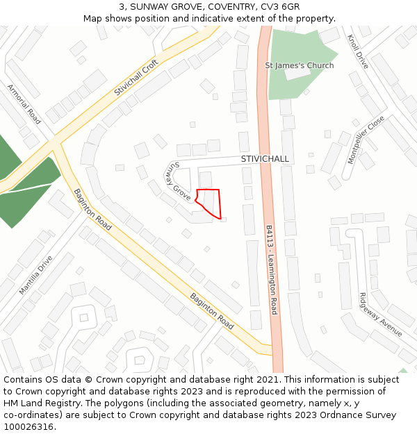 3, SUNWAY GROVE, COVENTRY, CV3 6GR: Location map and indicative extent of plot