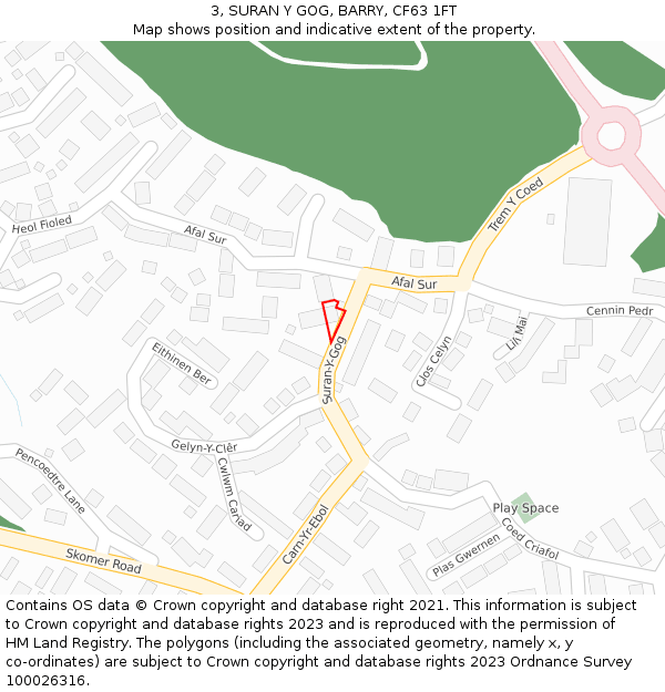 3, SURAN Y GOG, BARRY, CF63 1FT: Location map and indicative extent of plot