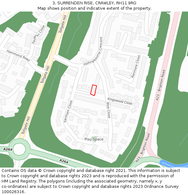 3, SURRENDEN RISE, CRAWLEY, RH11 9RG: Location map and indicative extent of plot