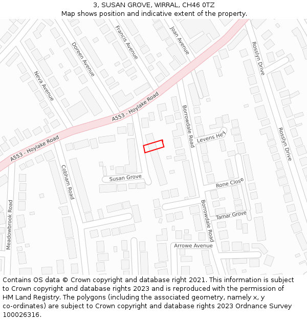 3, SUSAN GROVE, WIRRAL, CH46 0TZ: Location map and indicative extent of plot