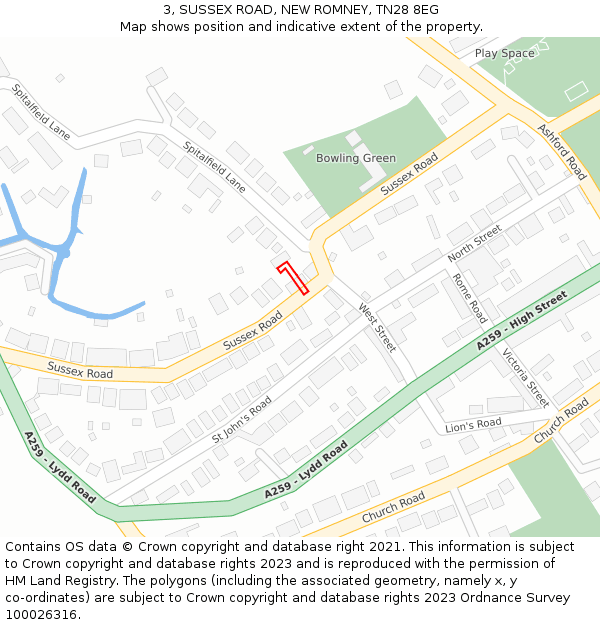 3, SUSSEX ROAD, NEW ROMNEY, TN28 8EG: Location map and indicative extent of plot