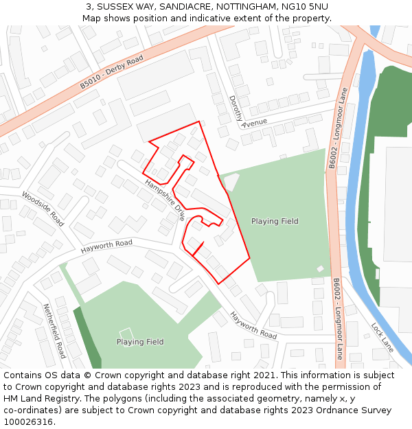 3, SUSSEX WAY, SANDIACRE, NOTTINGHAM, NG10 5NU: Location map and indicative extent of plot