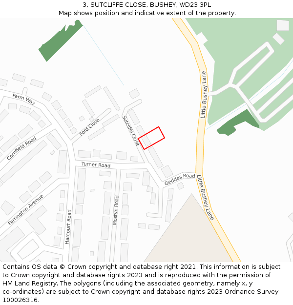 3, SUTCLIFFE CLOSE, BUSHEY, WD23 3PL: Location map and indicative extent of plot