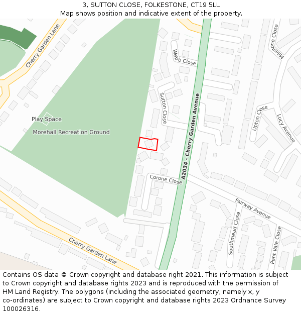 3, SUTTON CLOSE, FOLKESTONE, CT19 5LL: Location map and indicative extent of plot