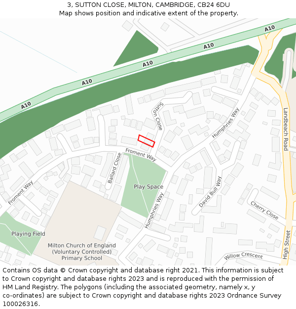 3, SUTTON CLOSE, MILTON, CAMBRIDGE, CB24 6DU: Location map and indicative extent of plot