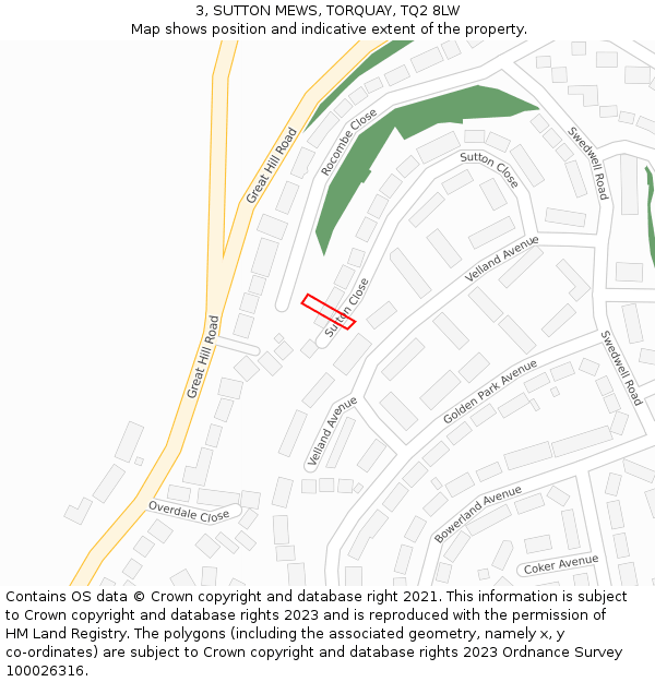 3, SUTTON MEWS, TORQUAY, TQ2 8LW: Location map and indicative extent of plot