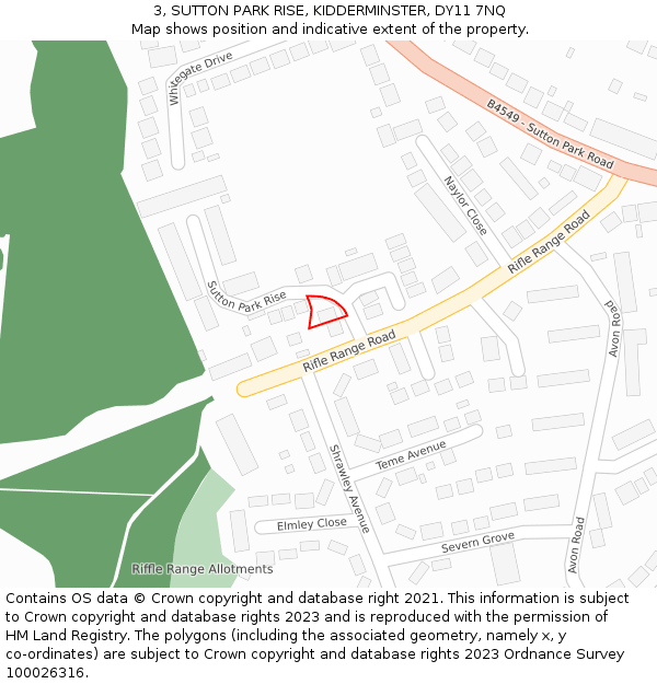 3, SUTTON PARK RISE, KIDDERMINSTER, DY11 7NQ: Location map and indicative extent of plot