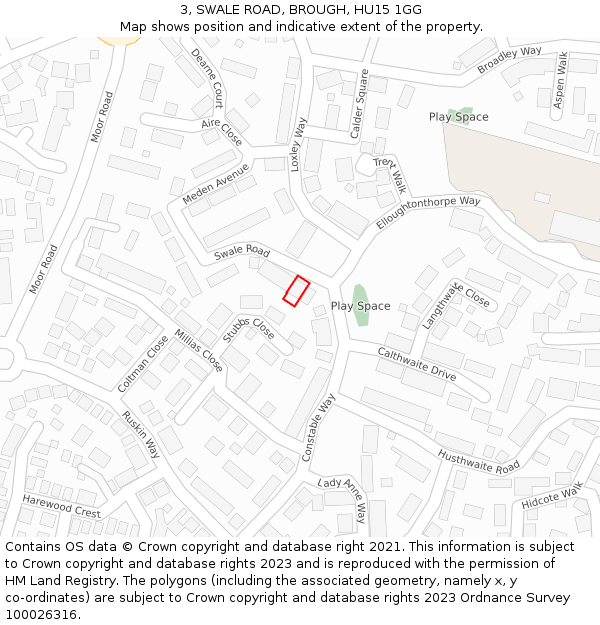 3, SWALE ROAD, BROUGH, HU15 1GG: Location map and indicative extent of plot