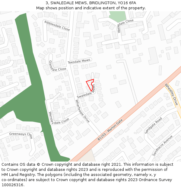 3, SWALEDALE MEWS, BRIDLINGTON, YO16 6FA: Location map and indicative extent of plot