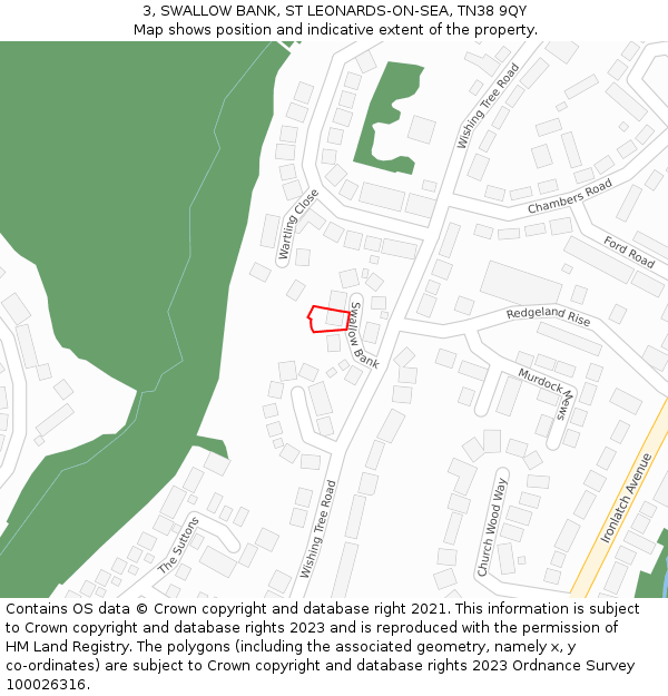 3, SWALLOW BANK, ST LEONARDS-ON-SEA, TN38 9QY: Location map and indicative extent of plot