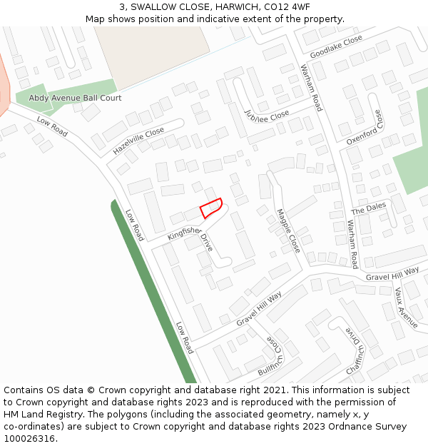 3, SWALLOW CLOSE, HARWICH, CO12 4WF: Location map and indicative extent of plot