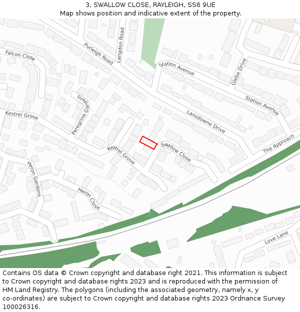3, SWALLOW CLOSE, RAYLEIGH, SS6 9UE: Location map and indicative extent of plot