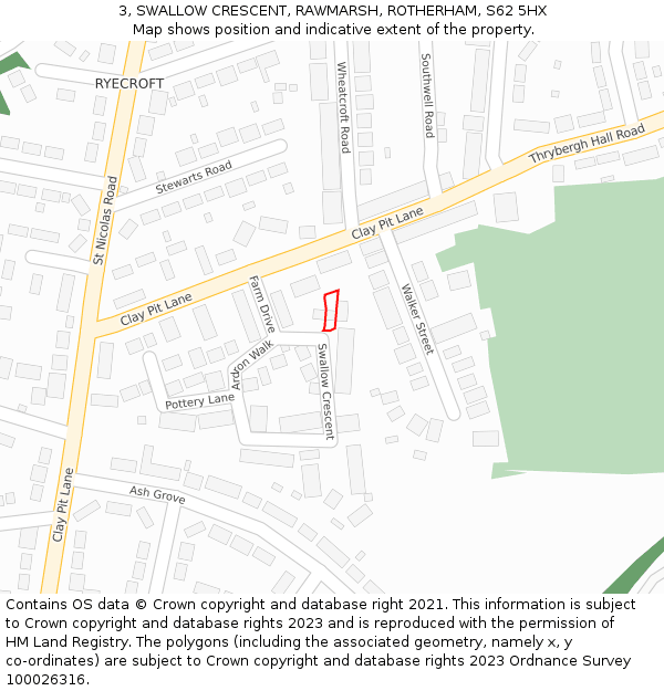 3, SWALLOW CRESCENT, RAWMARSH, ROTHERHAM, S62 5HX: Location map and indicative extent of plot