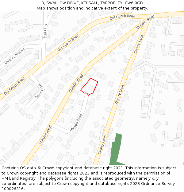 3, SWALLOW DRIVE, KELSALL, TARPORLEY, CW6 0GD: Location map and indicative extent of plot