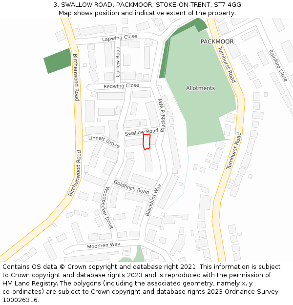 3, SWALLOW ROAD, PACKMOOR, STOKE-ON-TRENT, ST7 4GG: Location map and indicative extent of plot