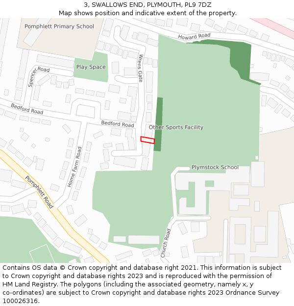 3, SWALLOWS END, PLYMOUTH, PL9 7DZ: Location map and indicative extent of plot