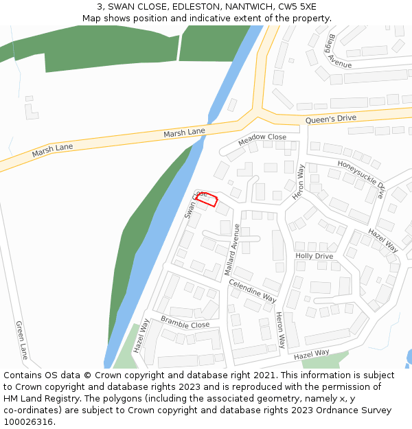 3, SWAN CLOSE, EDLESTON, NANTWICH, CW5 5XE: Location map and indicative extent of plot