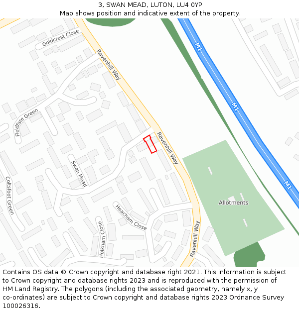 3, SWAN MEAD, LUTON, LU4 0YP: Location map and indicative extent of plot