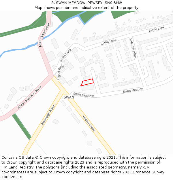 3, SWAN MEADOW, PEWSEY, SN9 5HW: Location map and indicative extent of plot