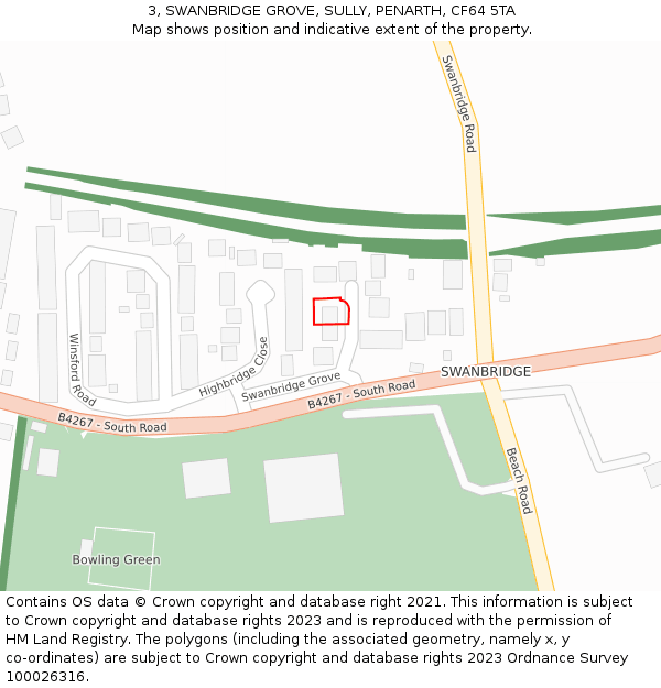 3, SWANBRIDGE GROVE, SULLY, PENARTH, CF64 5TA: Location map and indicative extent of plot