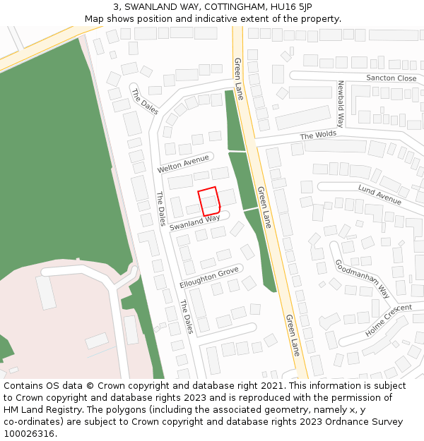 3, SWANLAND WAY, COTTINGHAM, HU16 5JP: Location map and indicative extent of plot
