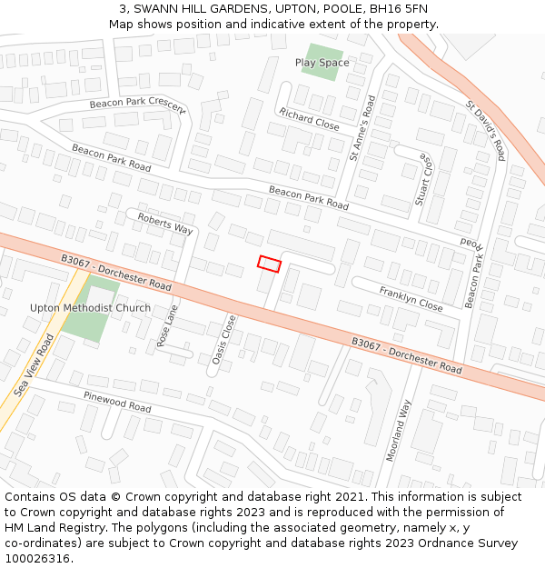 3, SWANN HILL GARDENS, UPTON, POOLE, BH16 5FN: Location map and indicative extent of plot