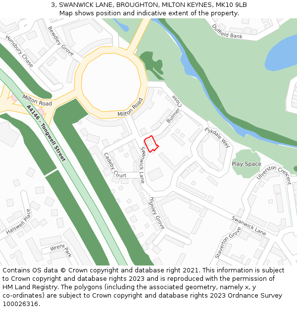 3, SWANWICK LANE, BROUGHTON, MILTON KEYNES, MK10 9LB: Location map and indicative extent of plot