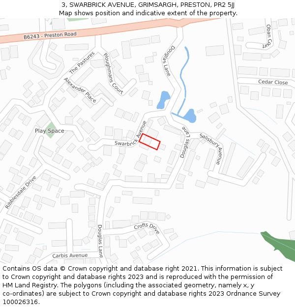 3, SWARBRICK AVENUE, GRIMSARGH, PRESTON, PR2 5JJ: Location map and indicative extent of plot