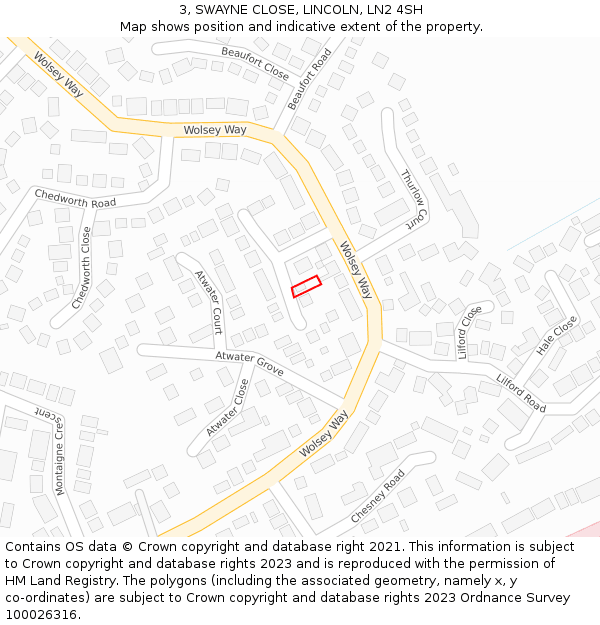 3, SWAYNE CLOSE, LINCOLN, LN2 4SH: Location map and indicative extent of plot