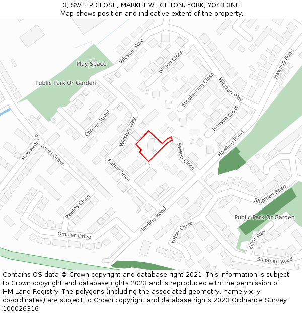3, SWEEP CLOSE, MARKET WEIGHTON, YORK, YO43 3NH: Location map and indicative extent of plot