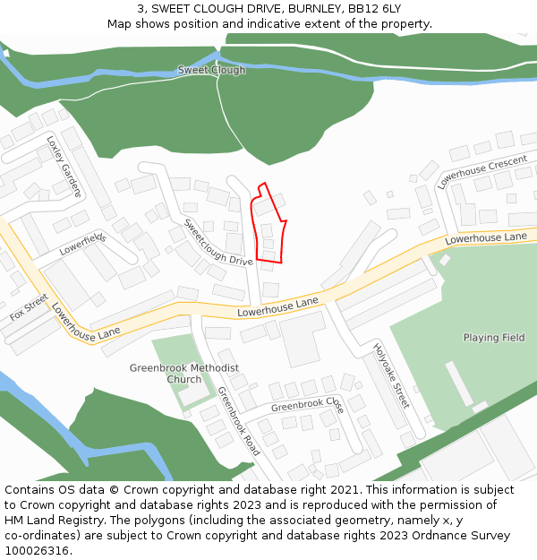 3, SWEET CLOUGH DRIVE, BURNLEY, BB12 6LY: Location map and indicative extent of plot