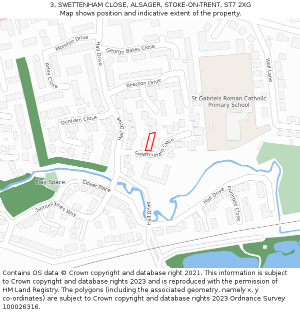 3, SWETTENHAM CLOSE, ALSAGER, STOKE-ON-TRENT, ST7 2XG: Location map and indicative extent of plot