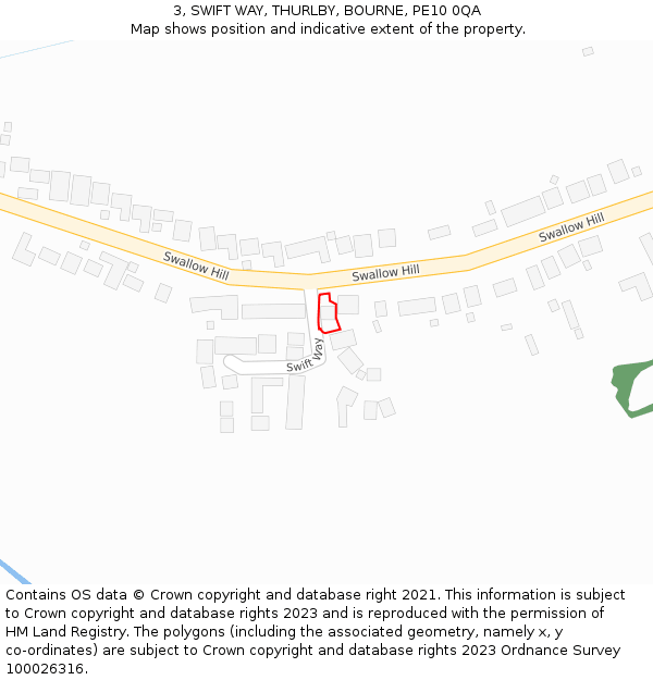 3, SWIFT WAY, THURLBY, BOURNE, PE10 0QA: Location map and indicative extent of plot