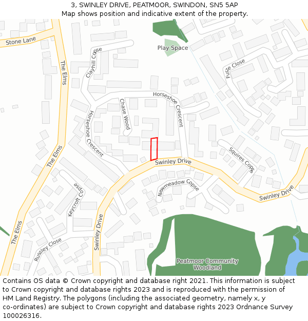 3, SWINLEY DRIVE, PEATMOOR, SWINDON, SN5 5AP: Location map and indicative extent of plot