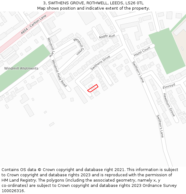 3, SWITHENS GROVE, ROTHWELL, LEEDS, LS26 0TL: Location map and indicative extent of plot