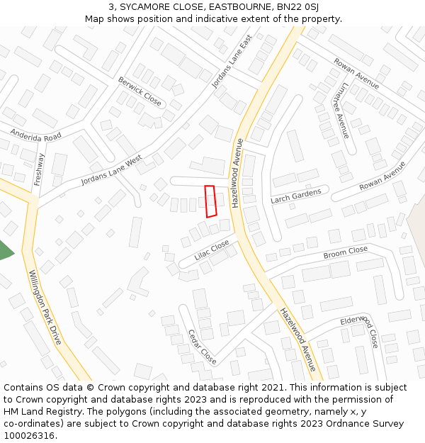3, SYCAMORE CLOSE, EASTBOURNE, BN22 0SJ: Location map and indicative extent of plot