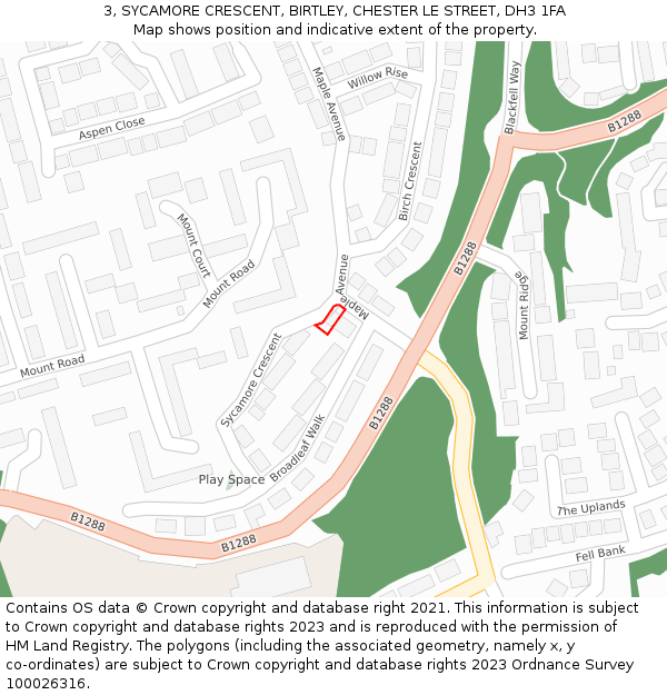 3, SYCAMORE CRESCENT, BIRTLEY, CHESTER LE STREET, DH3 1FA: Location map and indicative extent of plot