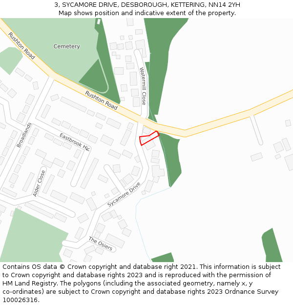 3, SYCAMORE DRIVE, DESBOROUGH, KETTERING, NN14 2YH: Location map and indicative extent of plot
