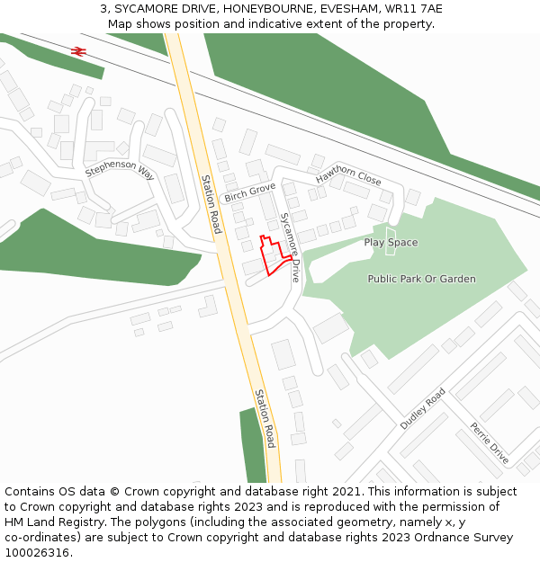 3, SYCAMORE DRIVE, HONEYBOURNE, EVESHAM, WR11 7AE: Location map and indicative extent of plot