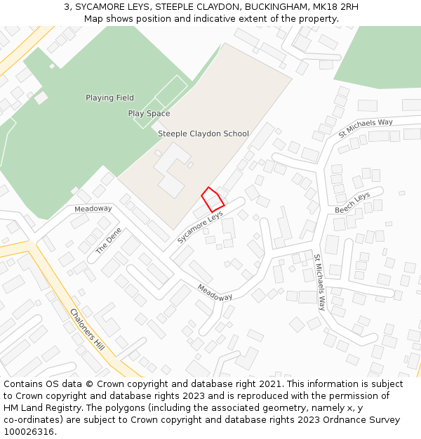 3, SYCAMORE LEYS, STEEPLE CLAYDON, BUCKINGHAM, MK18 2RH: Location map and indicative extent of plot