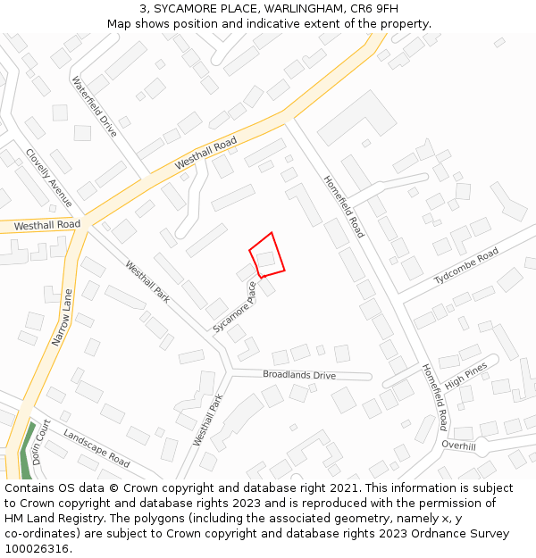 3, SYCAMORE PLACE, WARLINGHAM, CR6 9FH: Location map and indicative extent of plot
