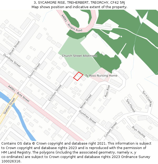 3, SYCAMORE RISE, TREHERBERT, TREORCHY, CF42 5RJ: Location map and indicative extent of plot