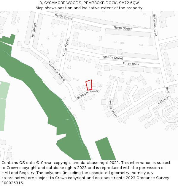 3, SYCAMORE WOODS, PEMBROKE DOCK, SA72 6QW: Location map and indicative extent of plot