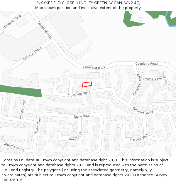 3, SYKEFIELD CLOSE, HINDLEY GREEN, WIGAN, WN2 4GJ: Location map and indicative extent of plot