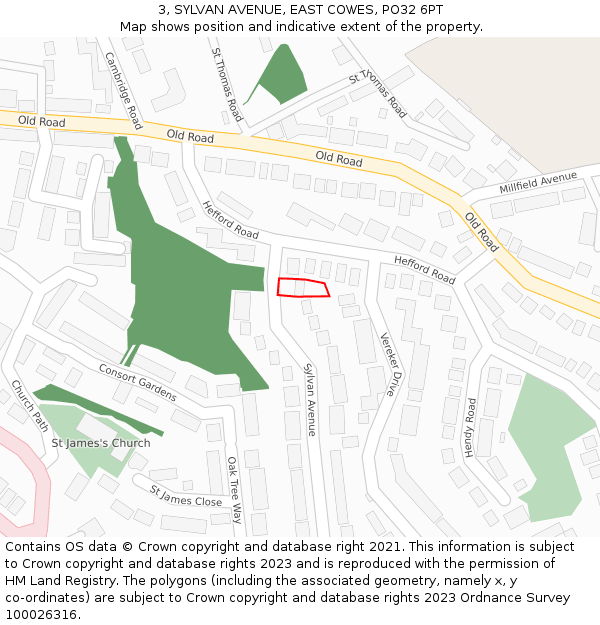 3, SYLVAN AVENUE, EAST COWES, PO32 6PT: Location map and indicative extent of plot