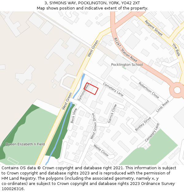 3, SYMONS WAY, POCKLINGTON, YORK, YO42 2XT: Location map and indicative extent of plot