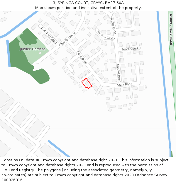 3, SYRINGA COURT, GRAYS, RM17 6XA: Location map and indicative extent of plot