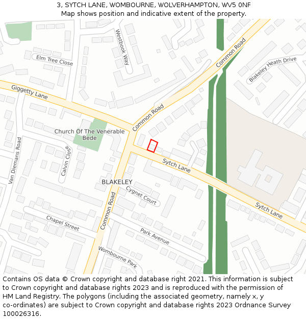 3, SYTCH LANE, WOMBOURNE, WOLVERHAMPTON, WV5 0NF: Location map and indicative extent of plot