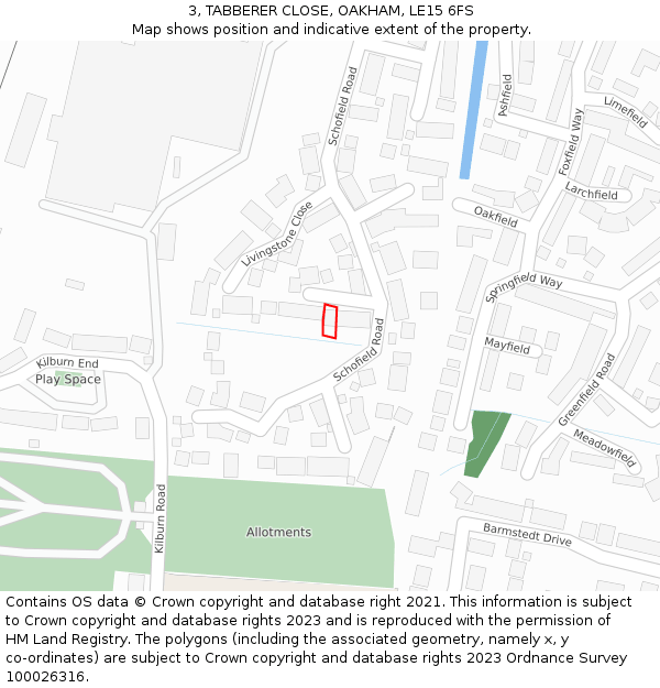 3, TABBERER CLOSE, OAKHAM, LE15 6FS: Location map and indicative extent of plot